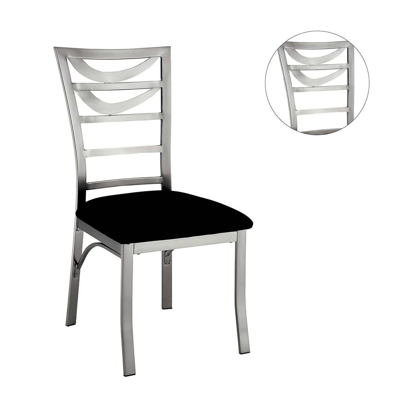 2-Piece Contemporary Metal Dining Chairs with Padded Microfiber Seats, Ladder-Back, Powder-Coated Black
