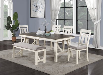 Six Piece Dining Set With Table Leaf And Chairs Bench Gray
