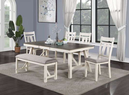 Six Piece Dining Set With Table Leaf And Chairs Bench Gray