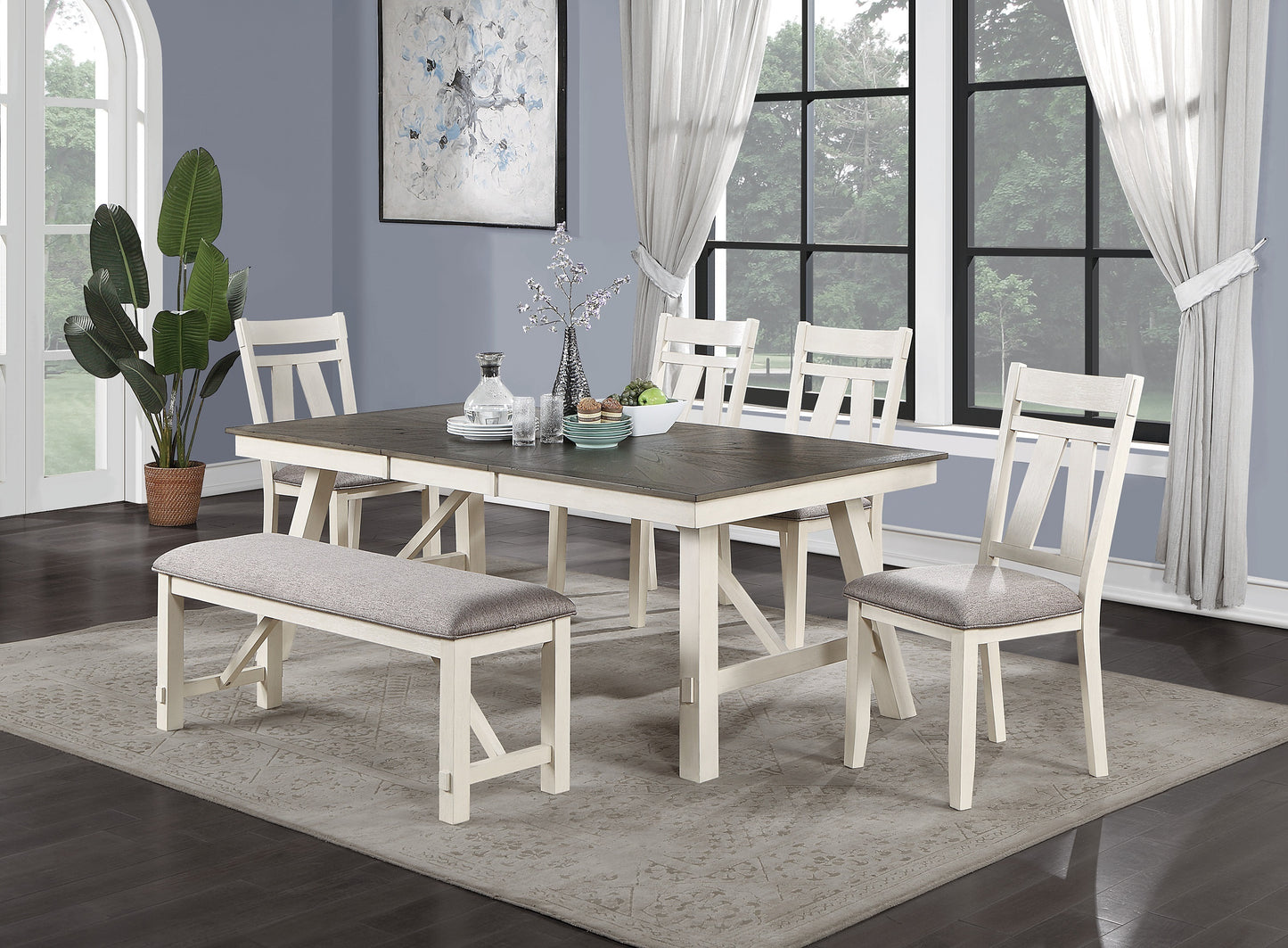 Rectangular Dining Table With Leaf Solid Wood White Finish