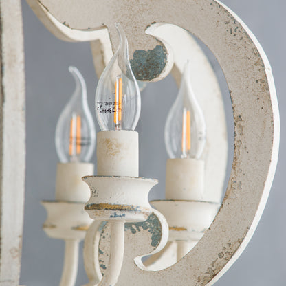 French Country 6-Light Wood Chandelier with Adjustable Chain, Bulbs Not Included, Whitewashed Beige