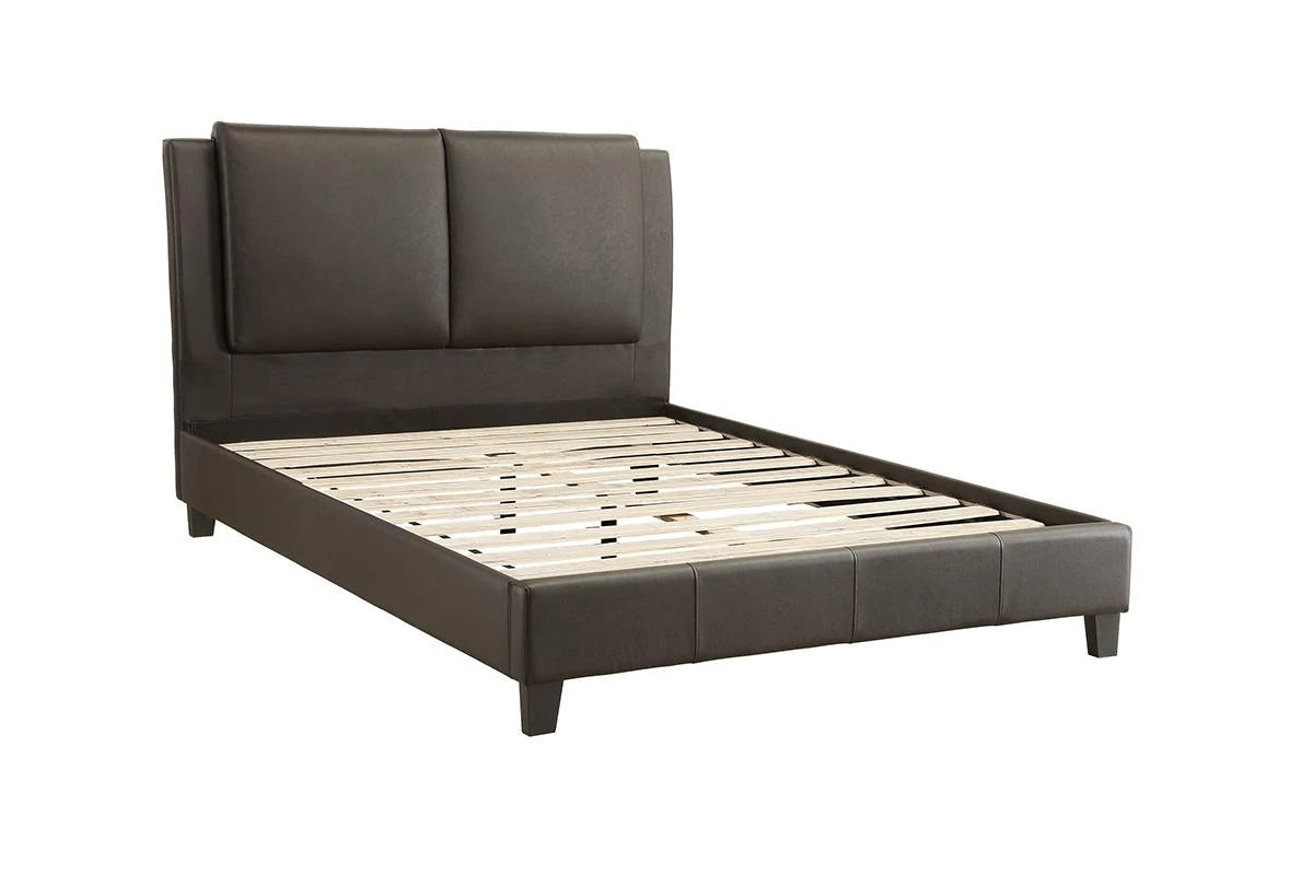 Luxurious Brown Faux Leather Queen Bed Set with Two-Panel Headboard for Modern Bedrooms