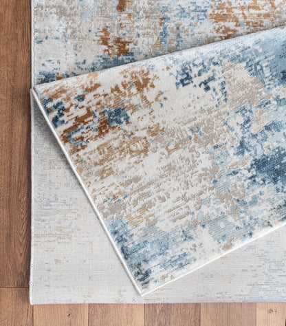 Abstract Pattern Area Rug, 5 ft 3 in x 7 ft 3 in, Polyester, Low Pile, Stain-Resistant, Entryway Rug, Beige