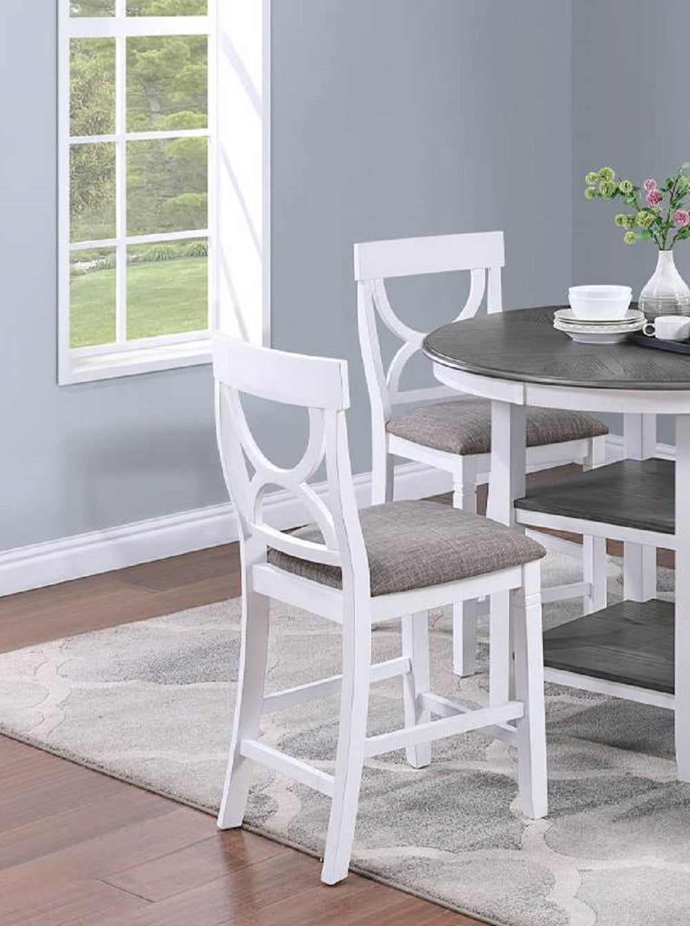 Counter Height Dining Set Storage Padded Chairs 5 Pc White