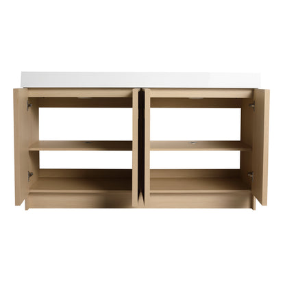 60-Inch Modern Freestanding Bathroom Vanity with Double Resin Sink & Soft-Close Doors