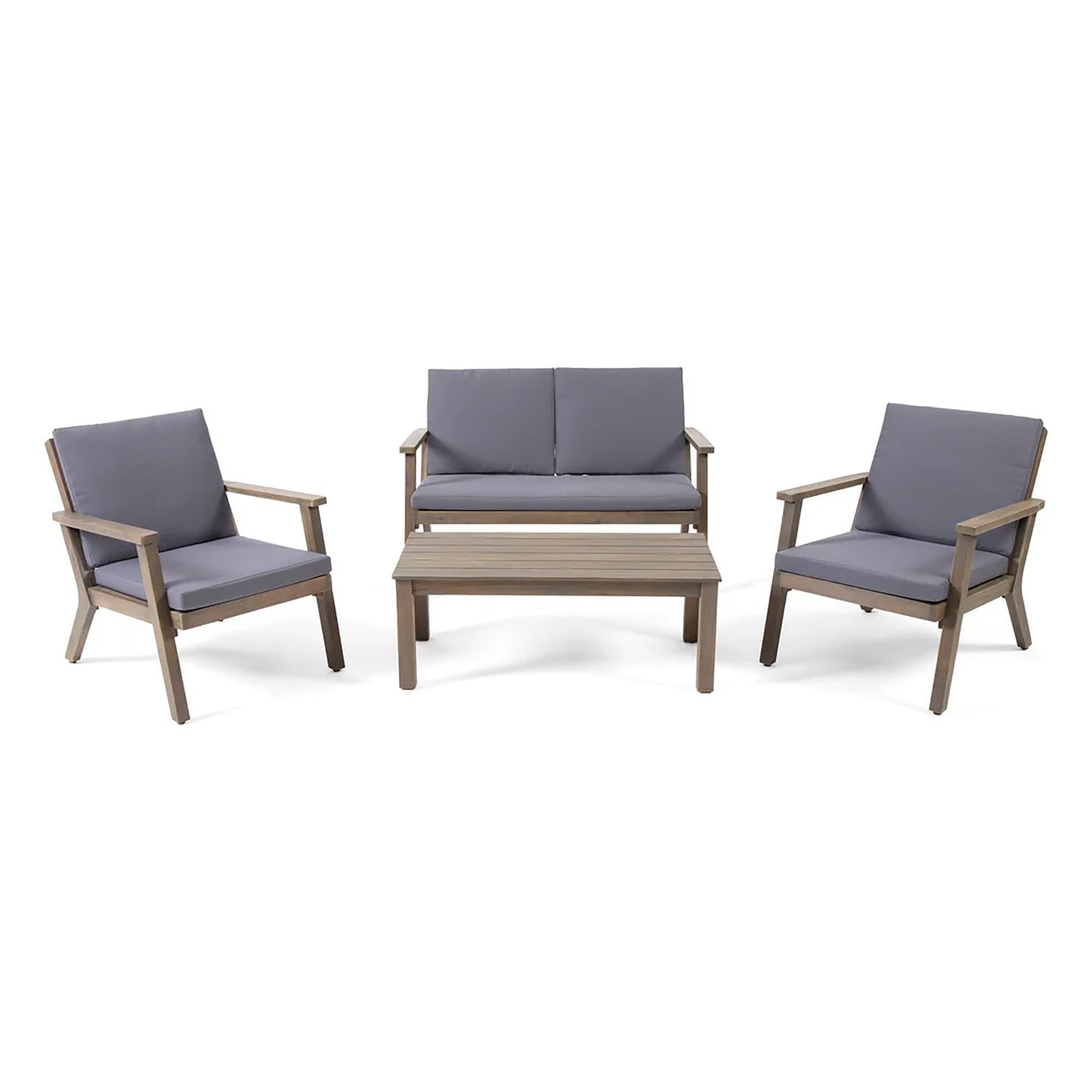 Acacia Wood Outdoor 4 Seater Chat Set With Cushions For Patio Garden Use Modern Style Gray