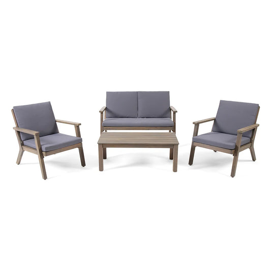 Acacia Wood Outdoor 4 Seater Chat Set With Cushions For Patio Garden Use Modern Style Gray