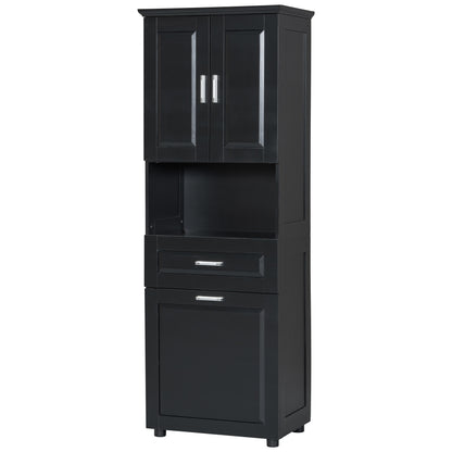 Stylish Tall Black Bathroom Storage Cabinet with Removable Laundry Basket and Ample Organizing Space