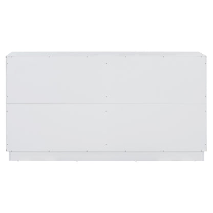 TREXM Sideboard with 4 Doors Large Storage Space Buffet Cabinet with Adjustable Shelves and Silver Handles for Kitchen, Dining Room, Living Room (White)