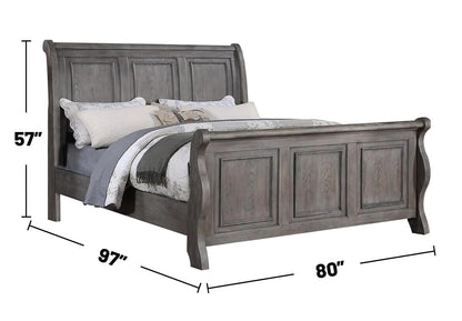 Elegant Antique Gray Oak California King Sleigh Headboard Panel Bed – Stylish Wooden Bedroom Furniture