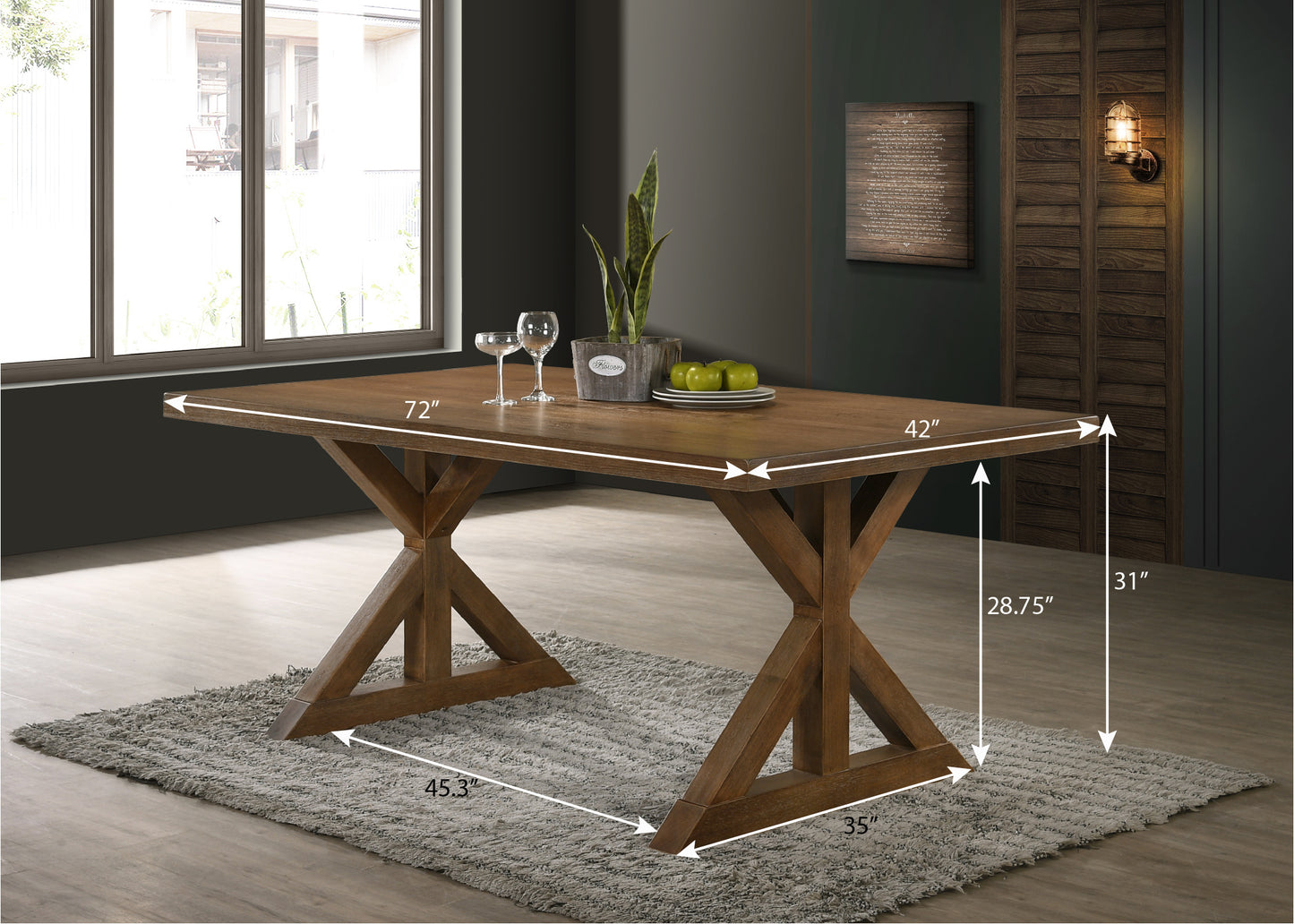 Farmhouse Wood Trestle Dining Table Brushed Driftwood