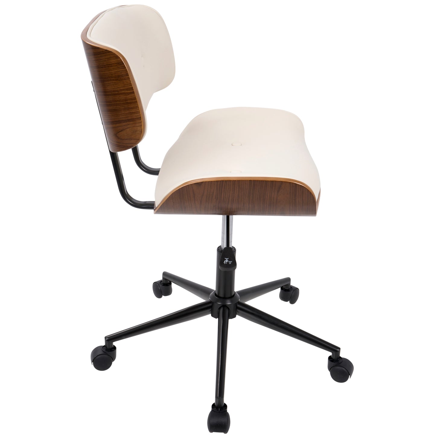 LumiSource Lombardi Adjustable Mid-Century Modern Office Chair with Swivel in Walnut and Cream Upholstery