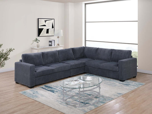 4-Piece Sofa Set: 2 One-Arm Loveseats, Corner Wedge, Armless Chair, Corduroy, Contemporary, Dark Gray