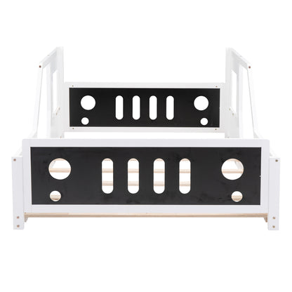 Classic Car-Themed Full Size Platform Bed with Wheels in White