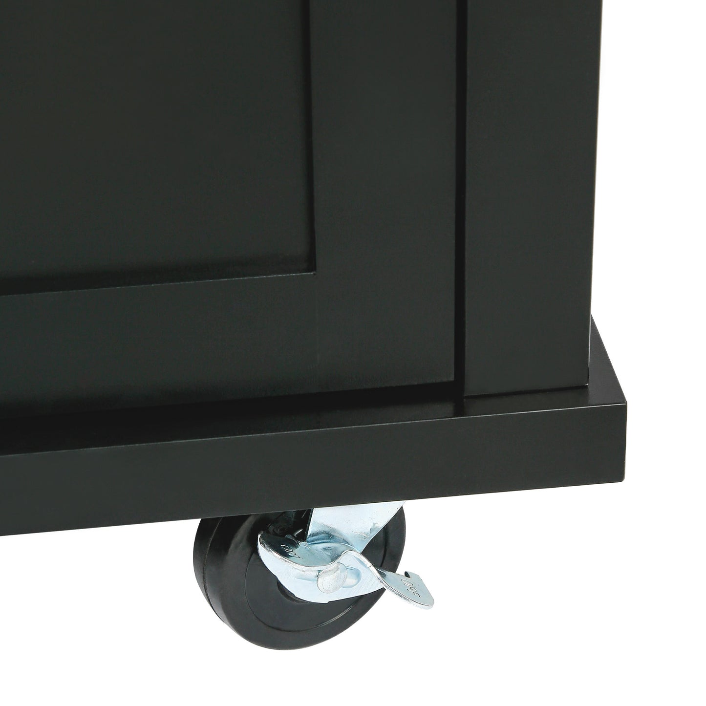 Black Kitchen Island Cart with Drop-Leaf Rubber Wood Top, Storage Cabinet, and Rolling Wheels