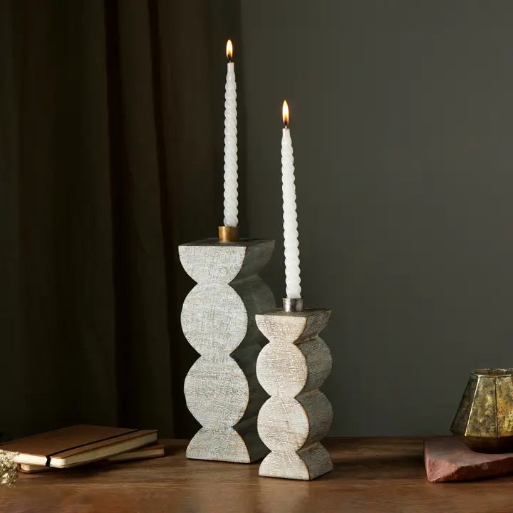 Wooden Centerpiece Candle Holder for Tabletop Display, 4x4x12 Inch, Durable Wood, White Washed