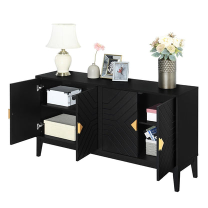 4-Door Sideboard Storage Cabinet for Living Room and Dining Room, Two Large Cabinets with Gold Handles and Adjustable Shelf, Black