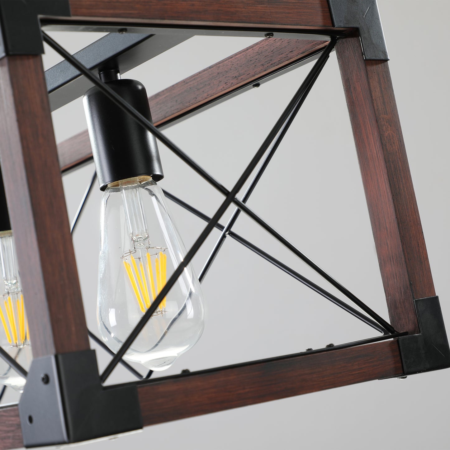 5-Light Farmhouse Chandelier for Kitchen Island; Iron & Wood; E26 Base; Adjustable; Red