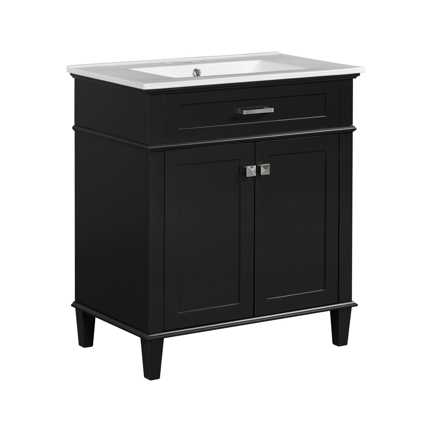 30-Inch Black Bathroom Vanity with Ceramic Sink, Soft-Close Doors, and Adjustable Storage Shelves