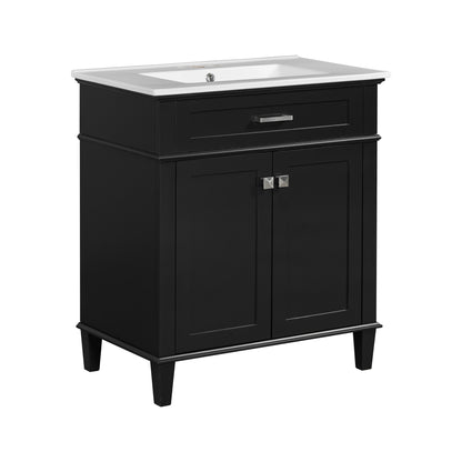 30-Inch Black Bathroom Vanity with Ceramic Sink, Soft-Close Doors, and Adjustable Storage Shelves