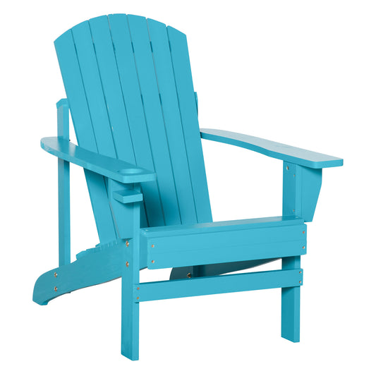 Wooden Adirondack Chair With Cup Holder Outdoor Patio Lawn Weather Resistant Classic Garden Furniture Sky Blue