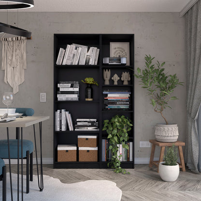 Modern 2-Piece Black Bookcase Set with 9 Shelves for Living Room and Office Storage