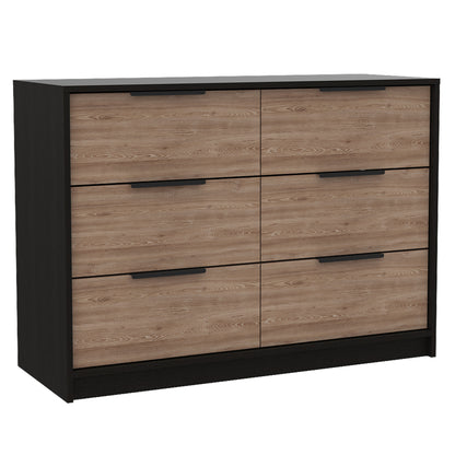 Kaia Modern Black and Pine 4-Drawer Dresser with Cabinets