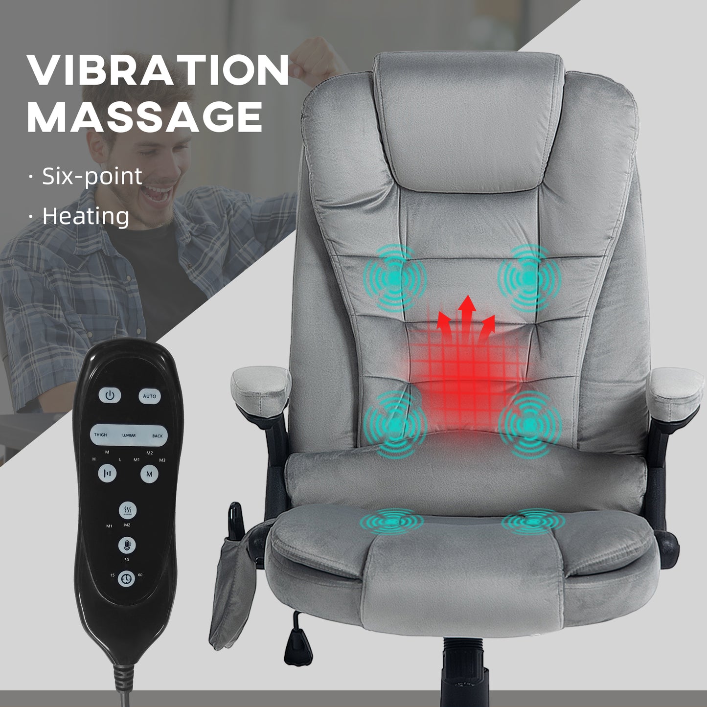 Gray Executive Massage Office Chair with 6-Point Vibration and Lumbar Heating
