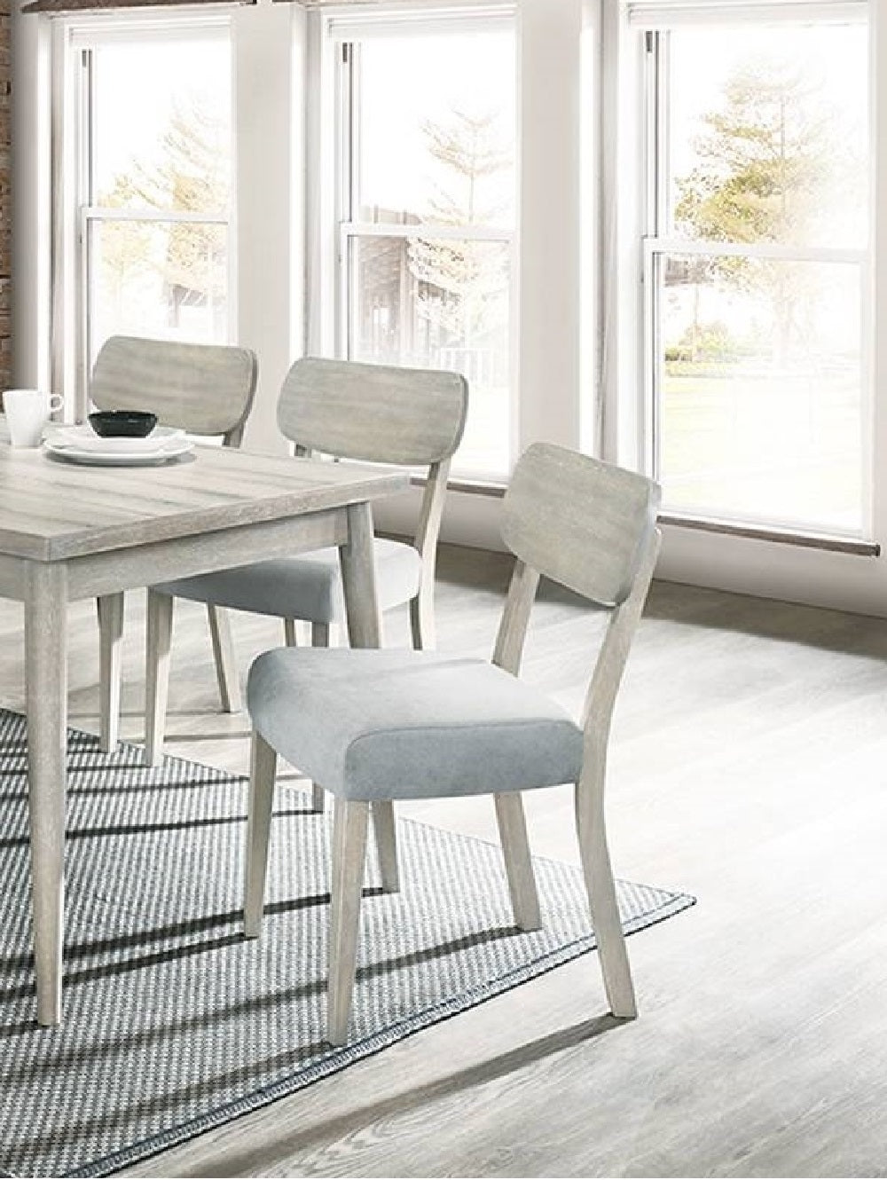 Solid Rubberwood Dining Chairs, 2-Pack, Fabric Cushioned Seats, Dining Room, Natural Wood Grain Color