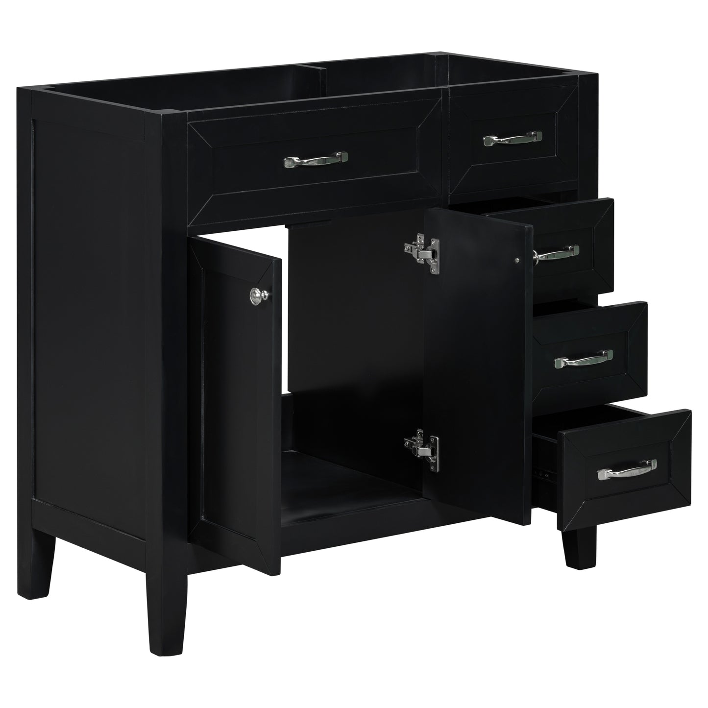 Modern 36" Black Bathroom Vanity Base Cabinet with Drawers, Solid Wood & MDF Construction