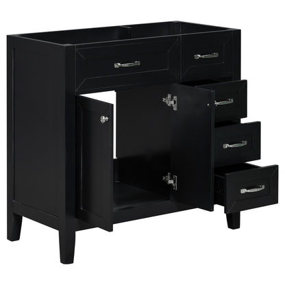 Modern 36" Black Bathroom Vanity Base Cabinet with Drawers, Solid Wood & MDF Construction