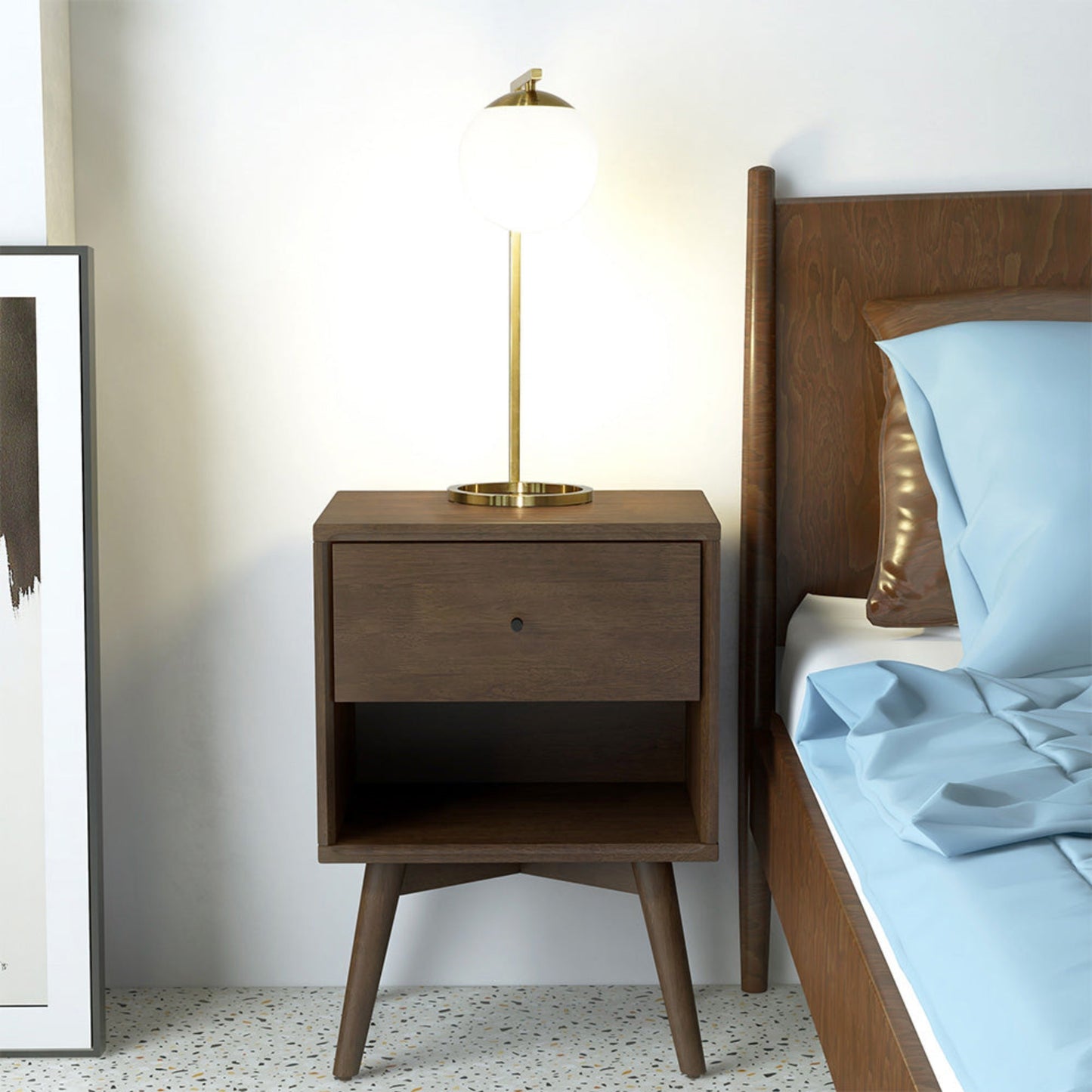 Velvet Globe Table Lamp with Inline Dimmer, Opal Glass, Brass Base, 20in Height, 8.75in Length - White