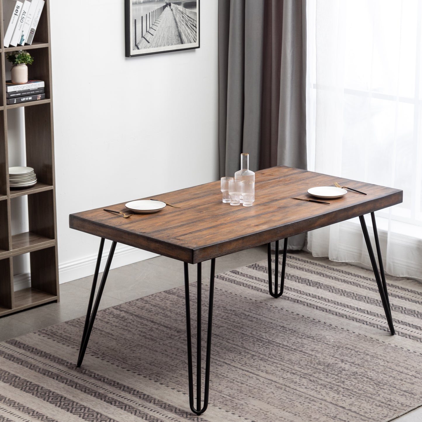 Six Piece Dining Set With Hairpin Table Color Options