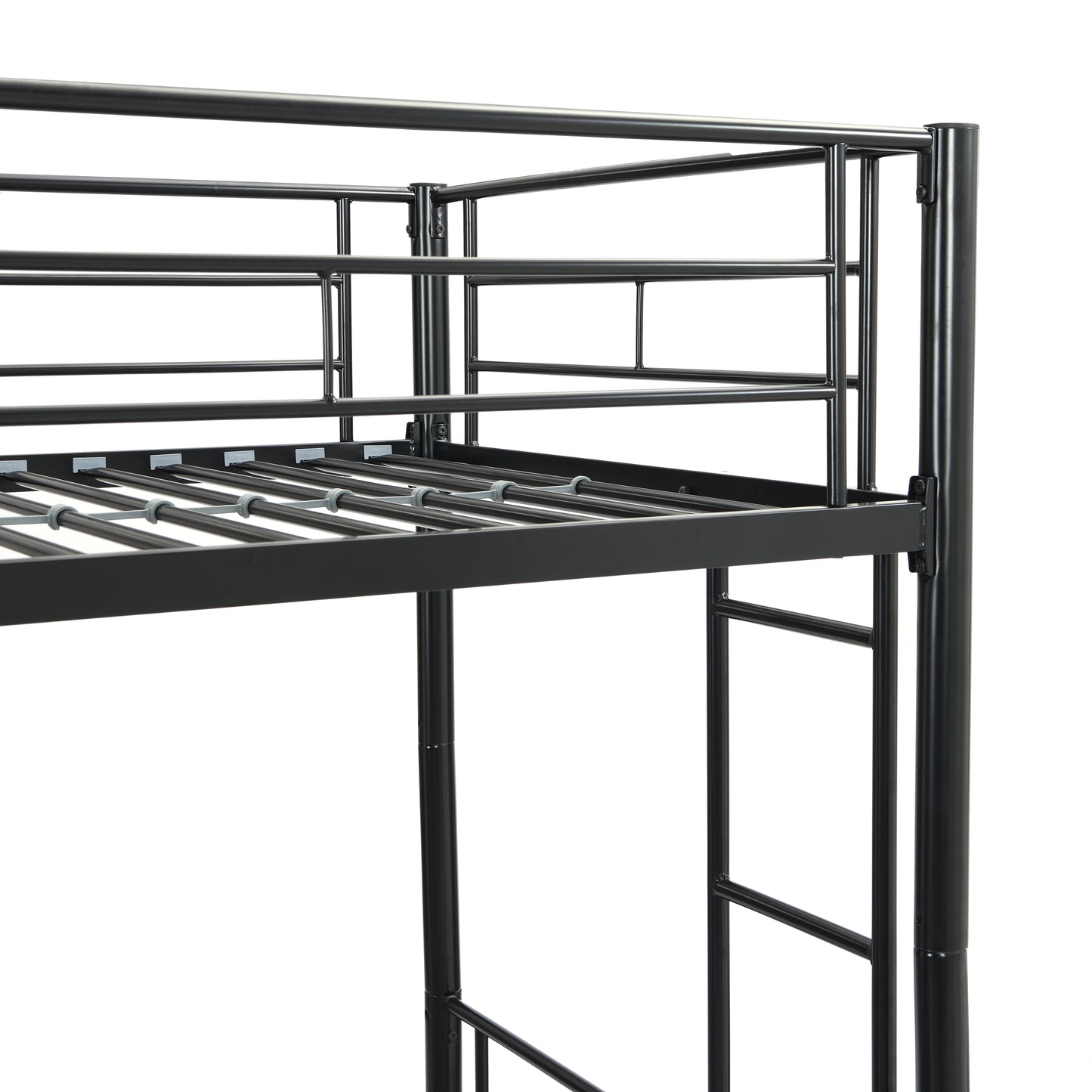 Black Metal Bunk Bed with Trundle for Space-Saving Comfort