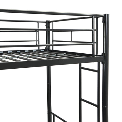 Black Metal Bunk Bed with Trundle for Space-Saving Comfort