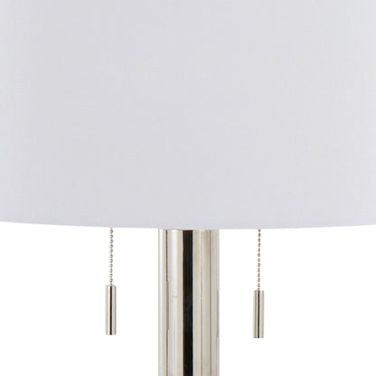 Contemporary Metal Table Lamp Set of 2, 29-Inch Tall, Linen Shade, Pull-Chain, Polished Nickel