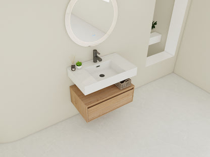 Modern 30-Inch Wall-Mounted Bathroom Vanity with Soft-Close Drawer and Elegant Resin Sink