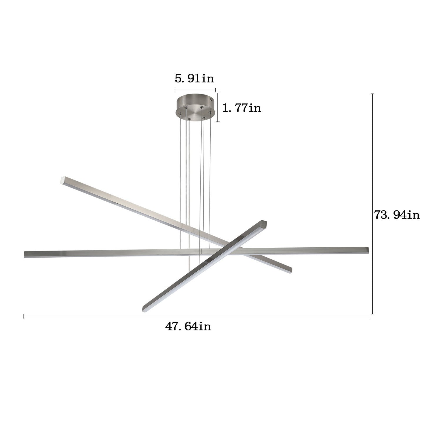 Integrated LED Pendant Light, Dimmable 15-100%, Adjustable Height, 47.6in Span, Iron Frame, Chrome