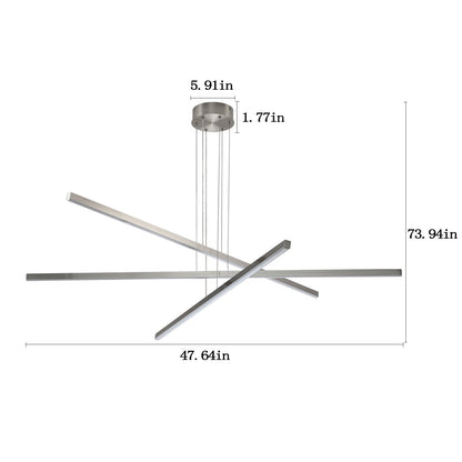 Integrated LED Pendant Light, Dimmable 15-100%, Adjustable Height, 47.6in Span, Iron Frame, Chrome