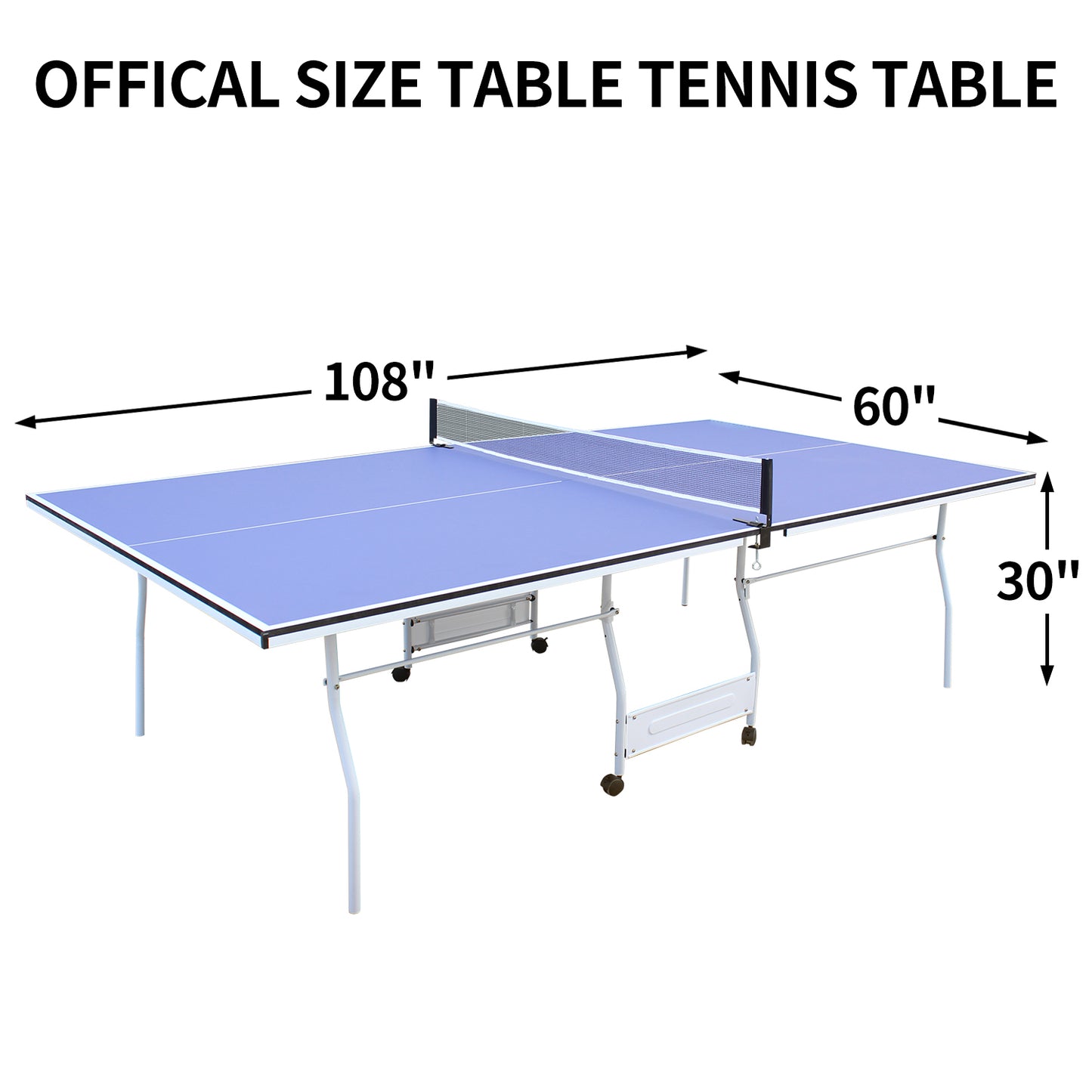 9-Foot Foldable Indoor Table Tennis Table with Net, Regulation-Size Ping Pong, Playback Blue