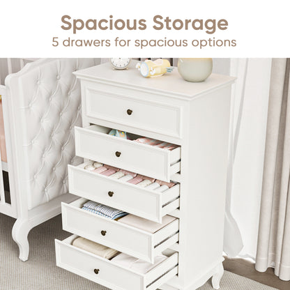 Modern 5-Drawer Dresser with Solid Wood Legs and Chic White Finish for Stylish Storage Solutions