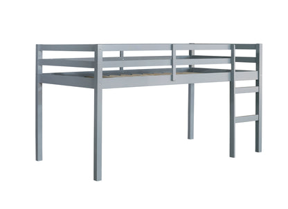 Grey Solid Rubber Wood Twin Loft Bed with Ladder and Sturdy Slat Support