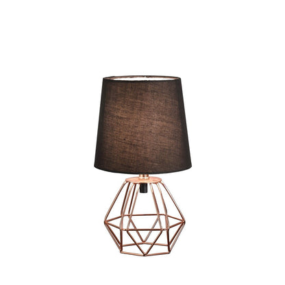 Geometric Metal Table Lamp, 11.25 in H, 6.5 in Base, Black Shade, Inline On/Off, 120V, E12 Bulb, Copper