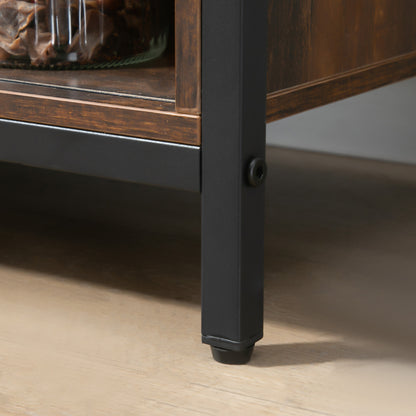 HOMCOM Industrial Farmhouse Buffet Cabinet, Kitchen Sideboard with Sliding Barn Doors, Three Drawers and Adjustable Shelves for Living Room, Dining Room, Rustic Brown