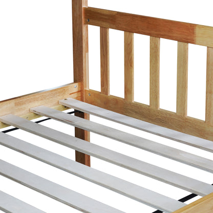Convertible Twin Over Twin Bunk Bed with Trundle, Rubber Wood Design, Ladder & Safety Guardrails, Natural Finish