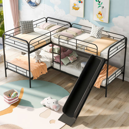 Twin Size Double Deck Bunk Bed with Slide and Ladder in Black