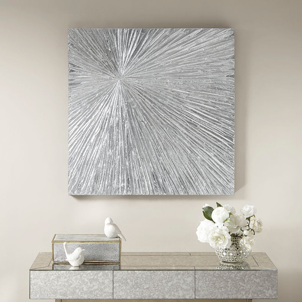 Hand-Painted Dimensional Resin Wall Art for Living Room, 30 x 30 in, MDF Backing, Modern Geometric Decor Accent, Silver