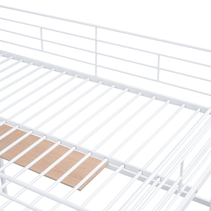 Stylish Full Size Metal Loft Bed with Integrated Desk and Storage Solutions in White