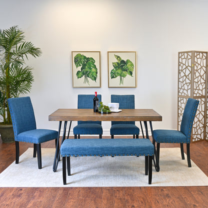 Six Piece Dining Set Hairpin Table And Bench Color Options