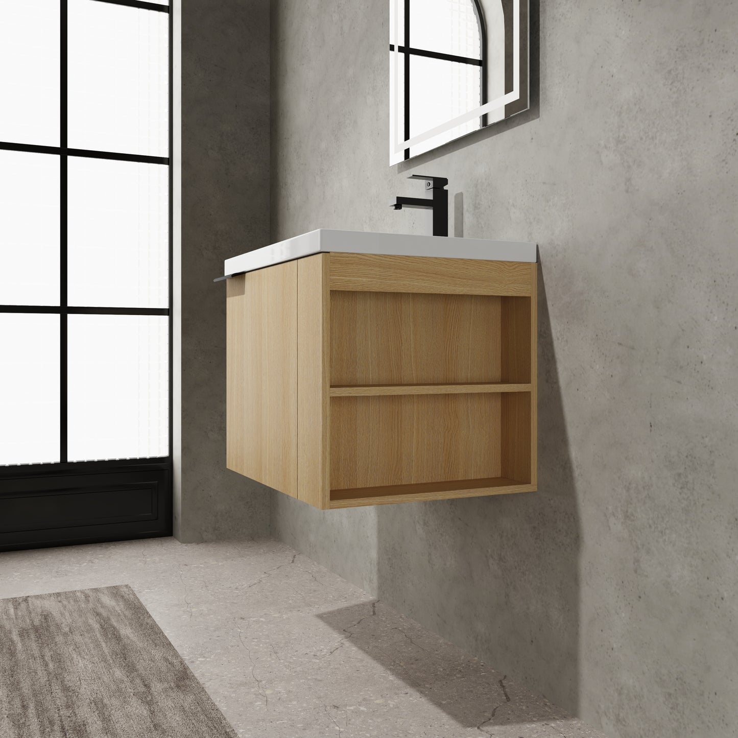 24" Modern Oak Bathroom Vanity Sink Set with Soft Close Doors - Spacious Storage & Easy Assembly